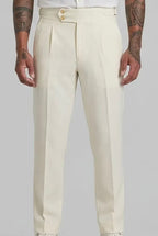Cream Straight-Fit Formal Trousers