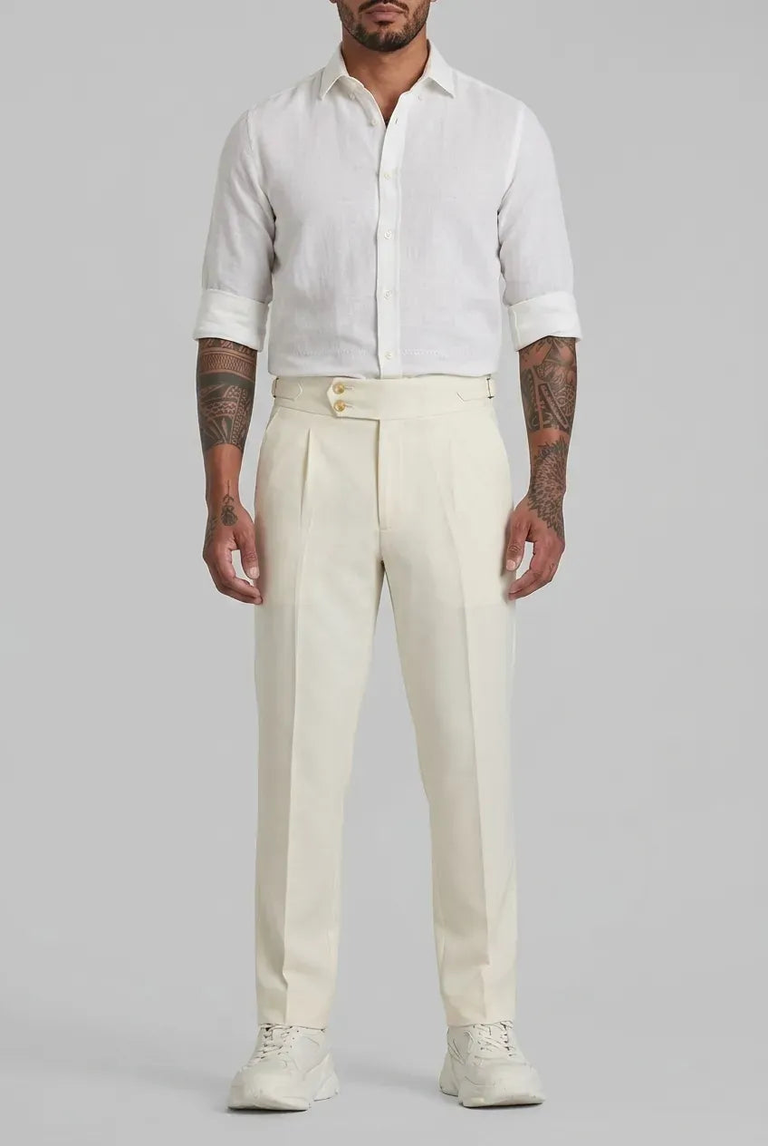 Cream Straight-Fit Formal Trousers