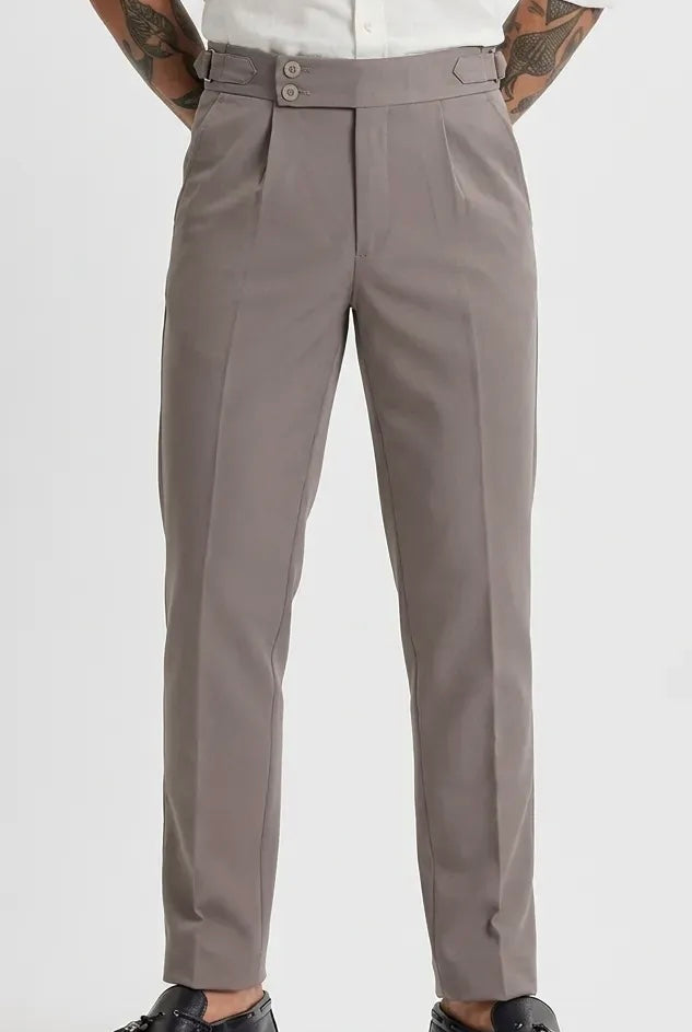 Grey Straight-Fit Formal Trousers