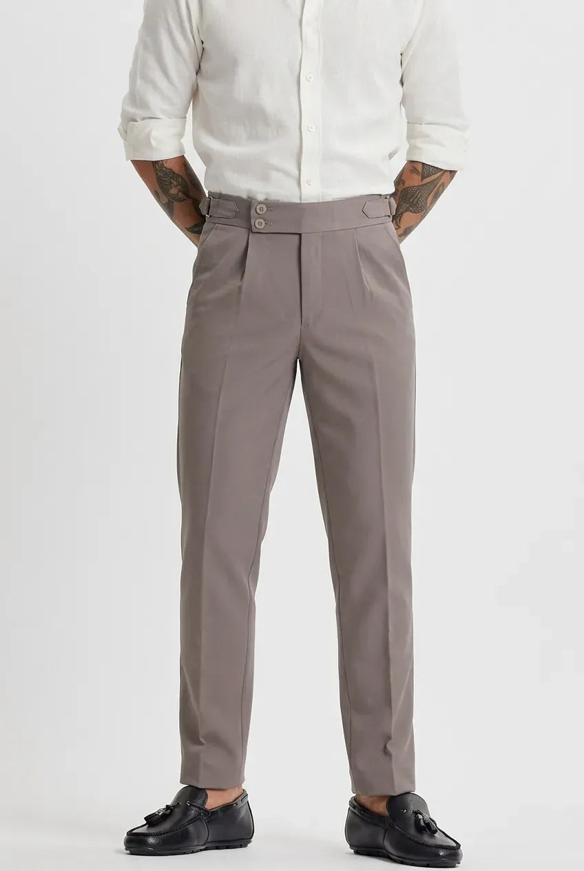 Grey Straight-Fit Formal Trousers