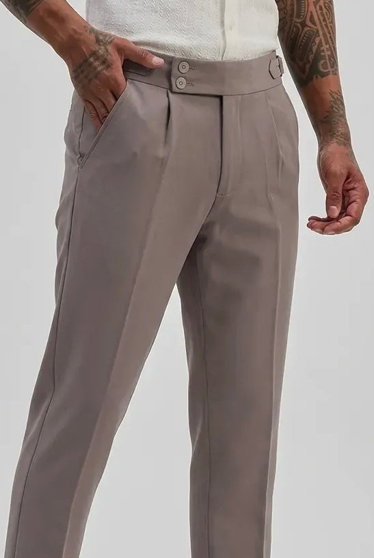 Grey Straight-Fit Formal Trousers