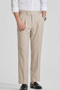 Beige Straight-Fit Formal Trousers