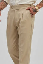 Beige Straight-Fit Formal Trousers