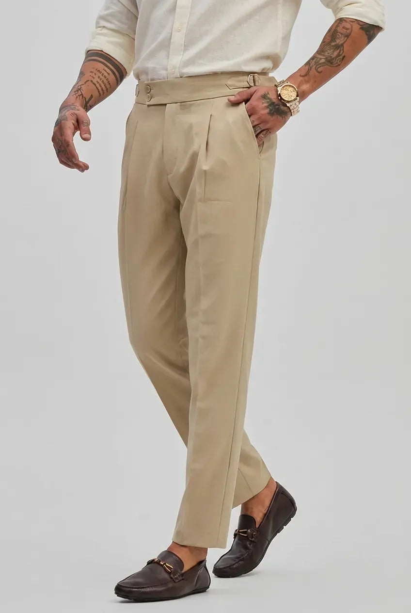 Beige Straight-Fit Formal Trousers