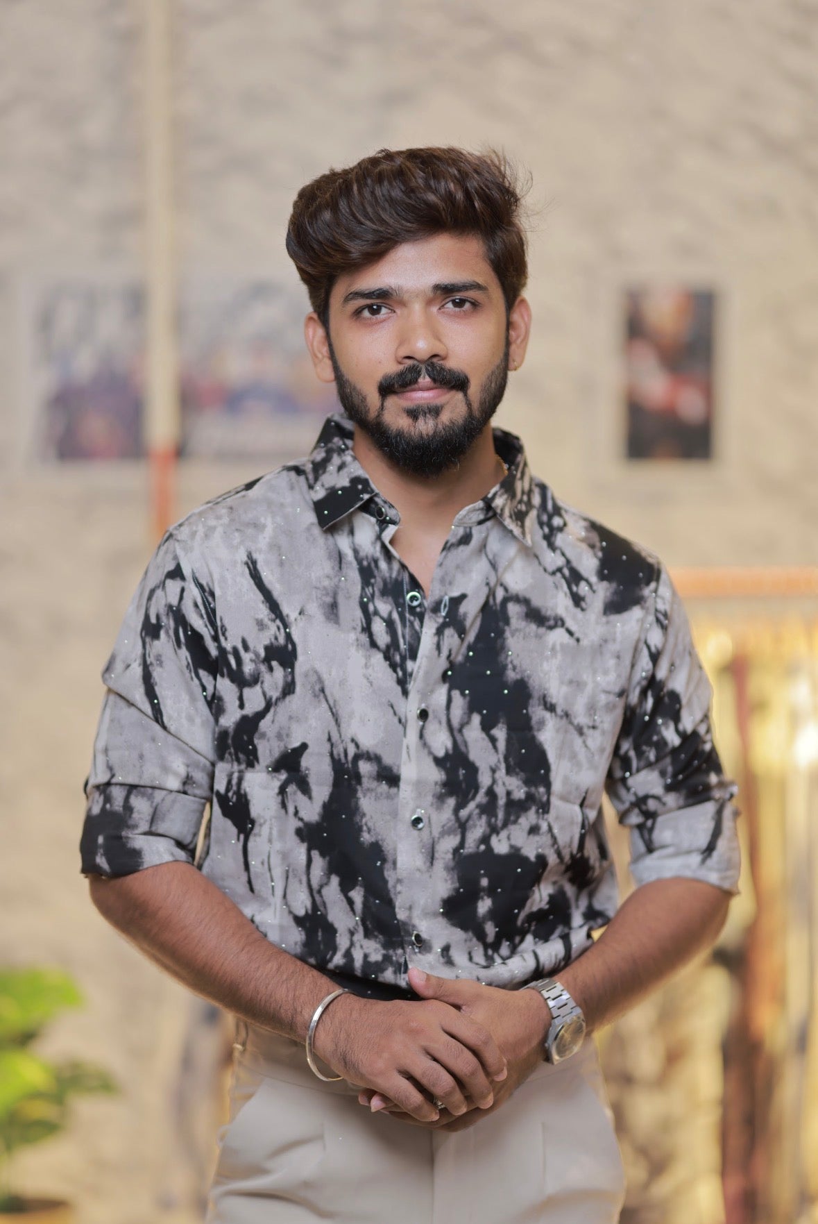 Imported Printed Stone Party Wear Shirt