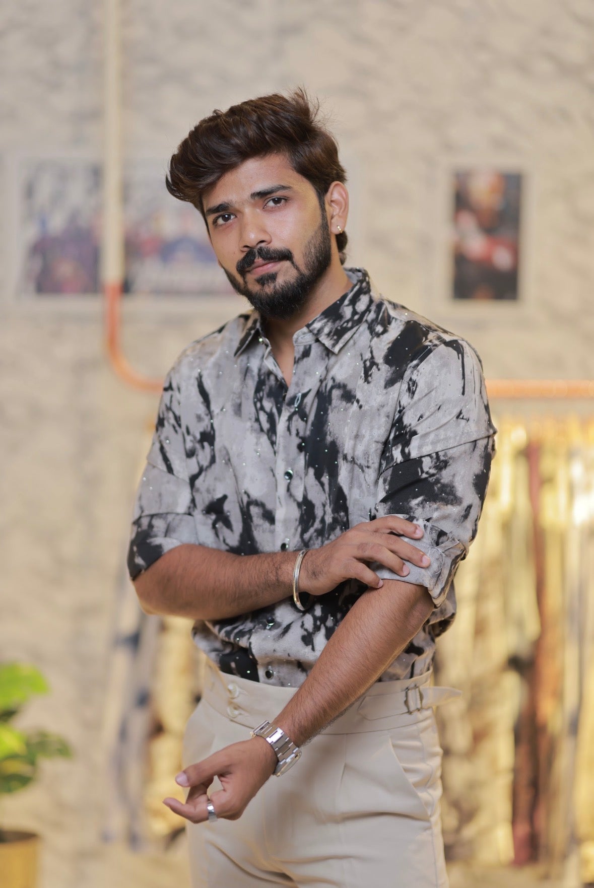 Imported Printed Stone Party Wear Shirt