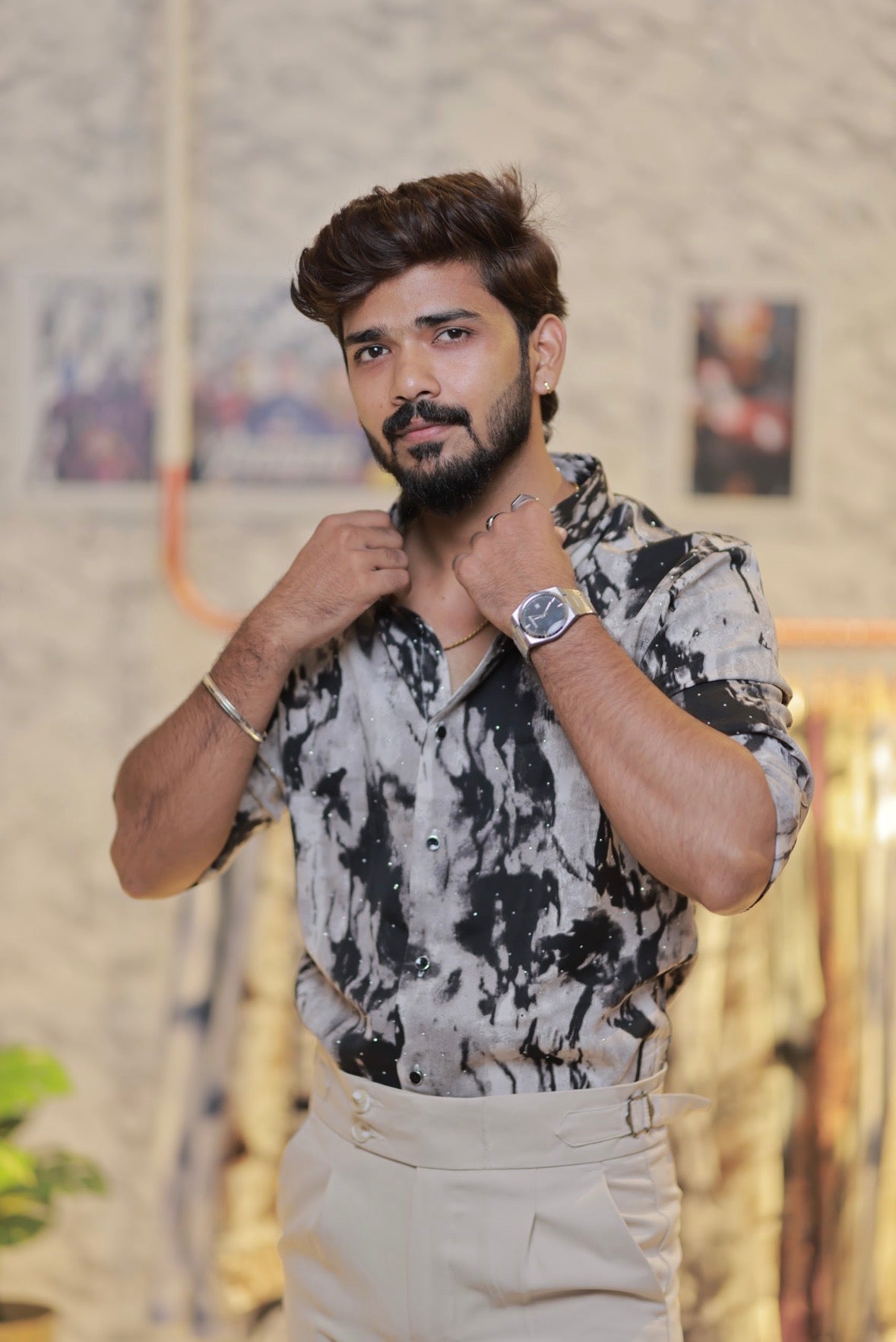 Imported Printed Stone Party Wear Shirt