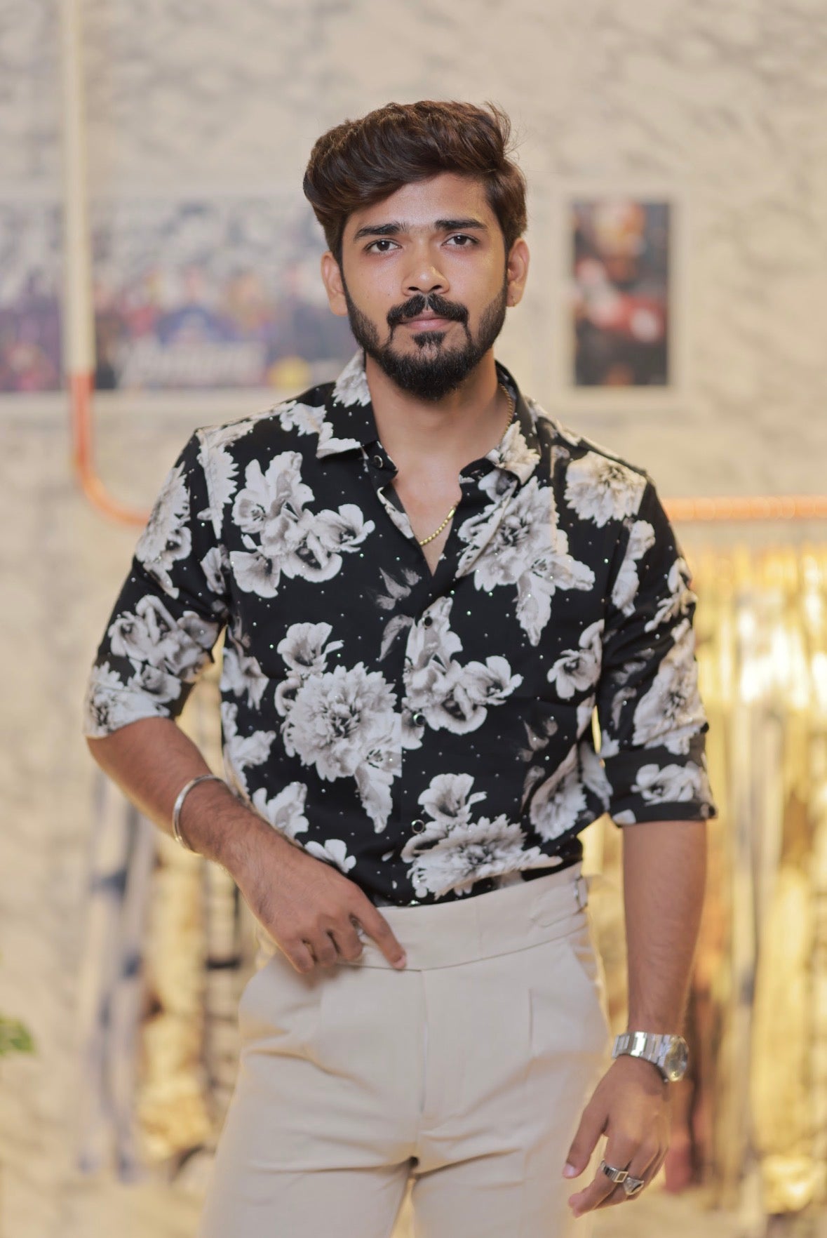 Imported Printed Stone Party Wear Shirt