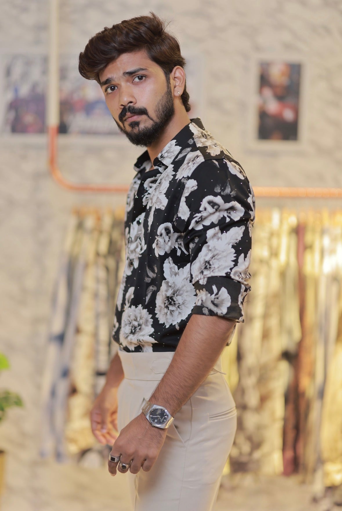 Imported Printed Stone Party Wear Shirt