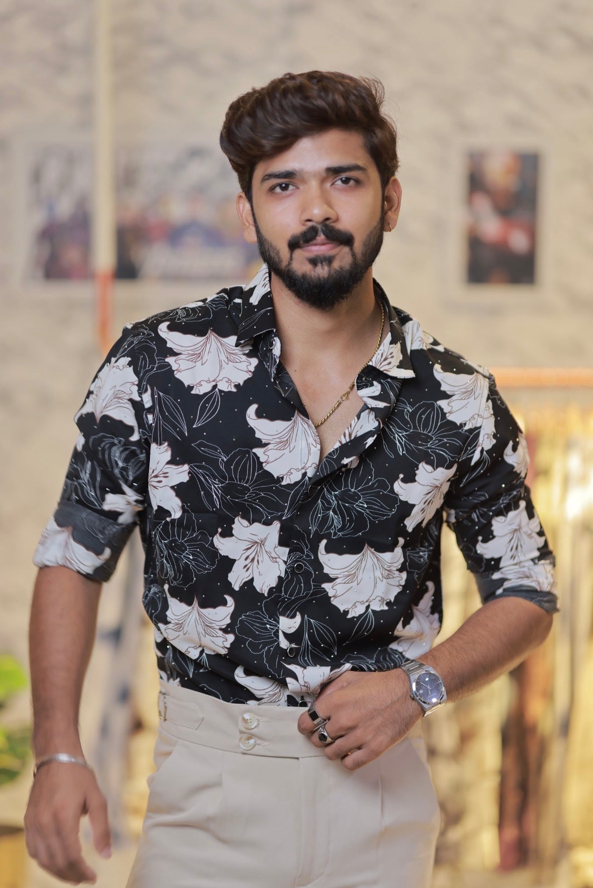 Imported Printed Stone Party Wear Shirt