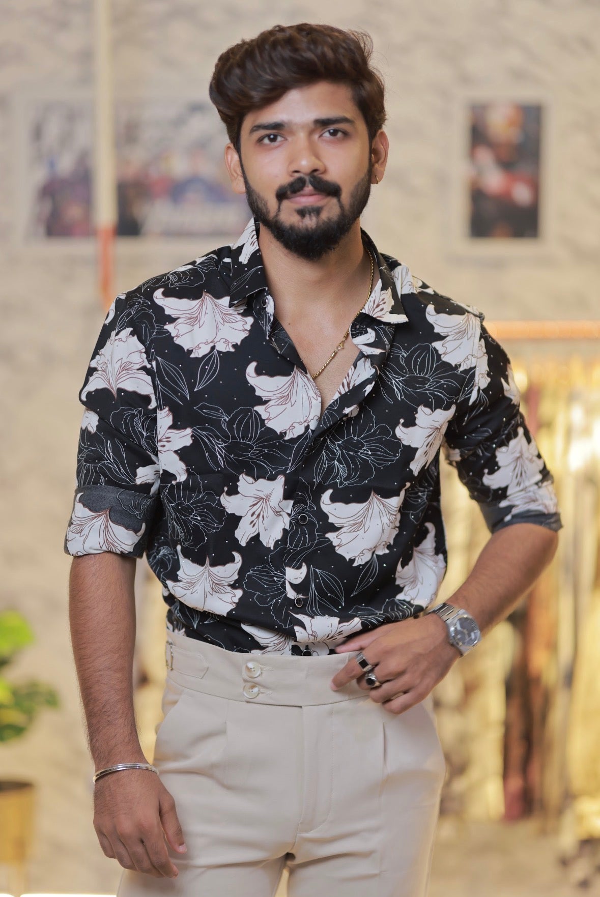 Imported Printed Stone Party Wear Shirt