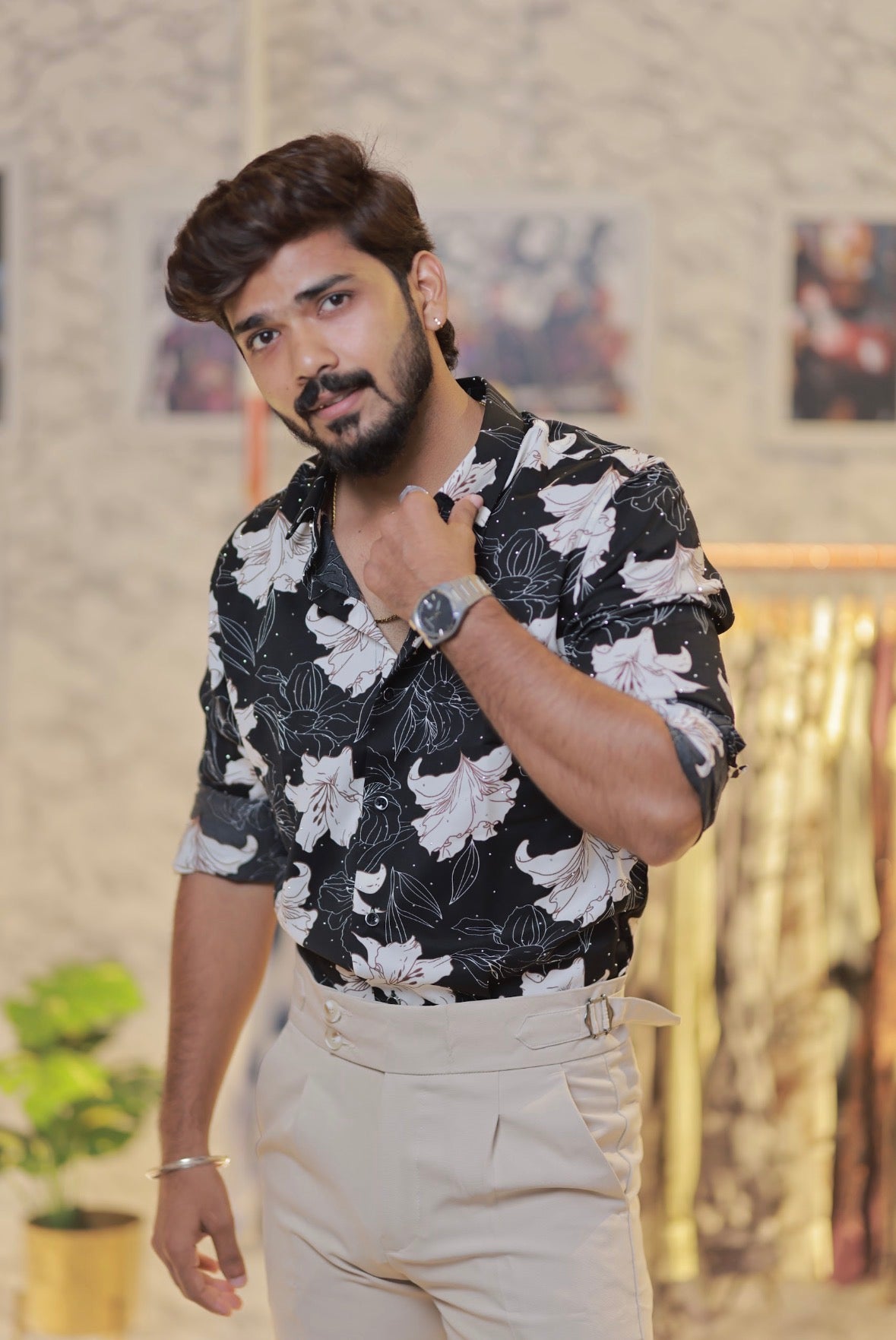 Imported Printed Stone Party Wear Shirt