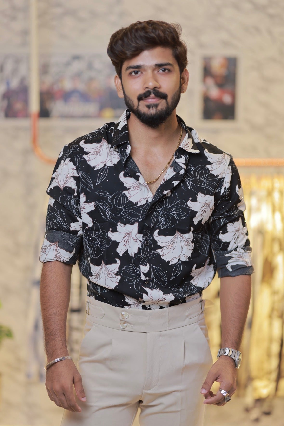 Imported Printed Stone Party Wear Shirt
