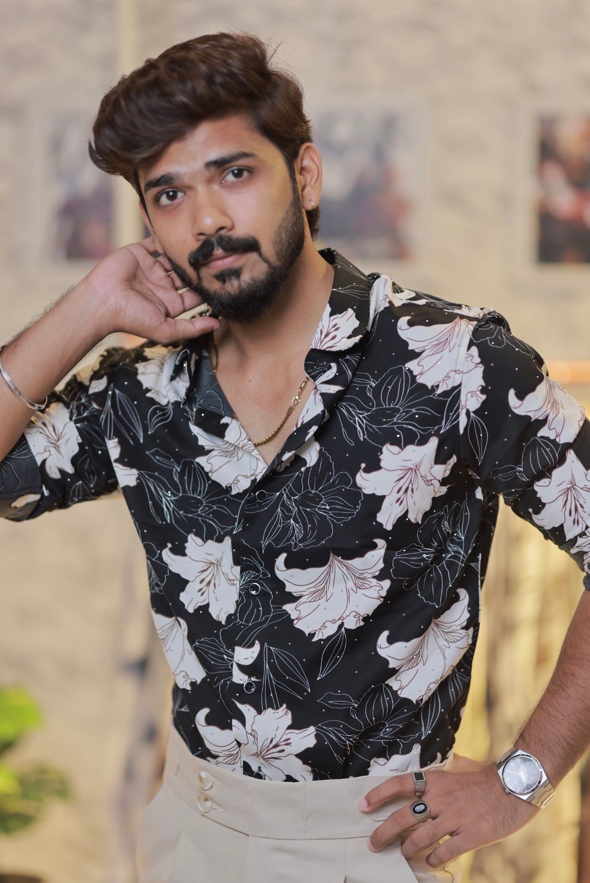 Imported Printed Stone Party Wear Shirt