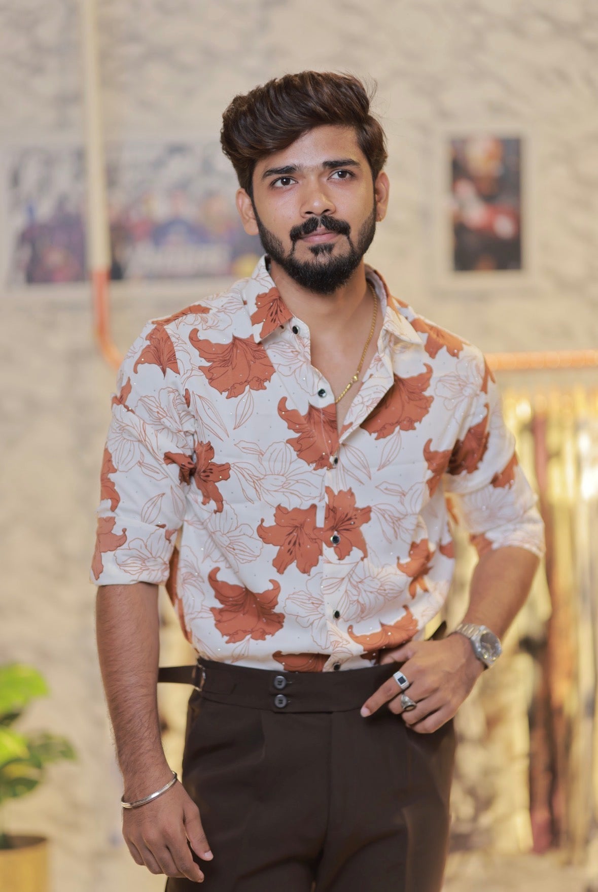 Imported Printed Stone Party Wear Shirt