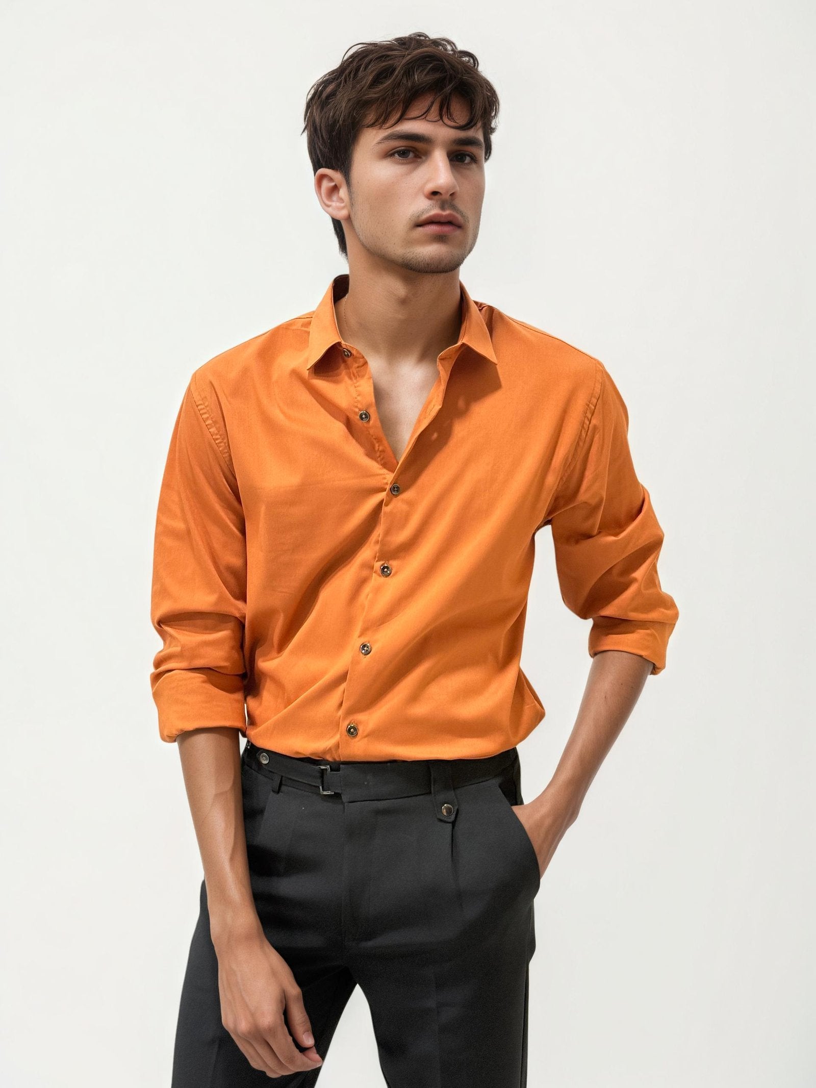 Orange Slim Fit Plain Shirt