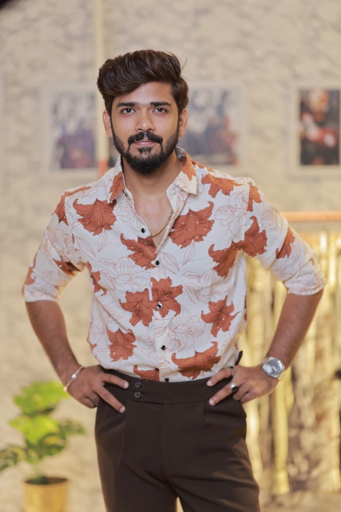 Imported Printed Stone Party Wear Shirt
