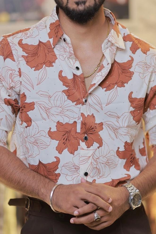 Imported Printed Stone Party Wear Shirt