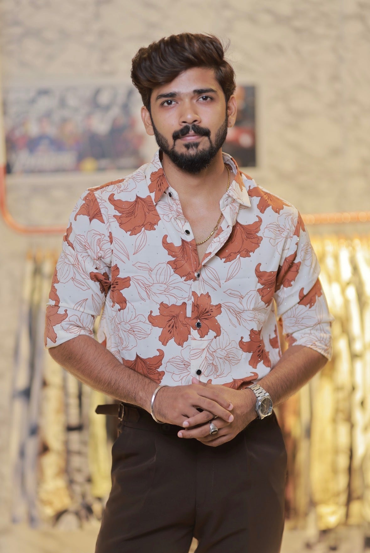 Imported Printed Stone Party Wear Shirt