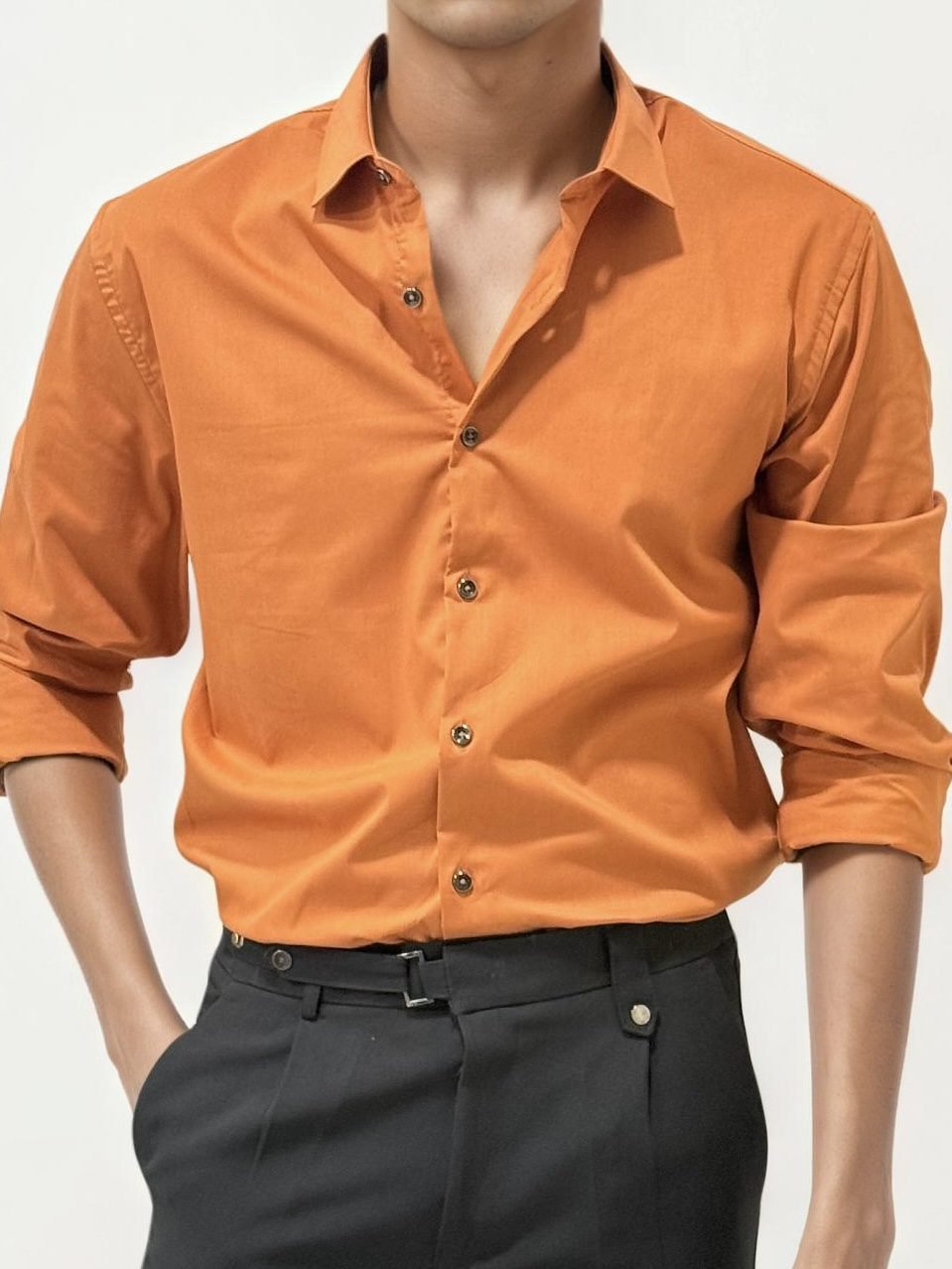 Orange Slim Fit Plain Shirt