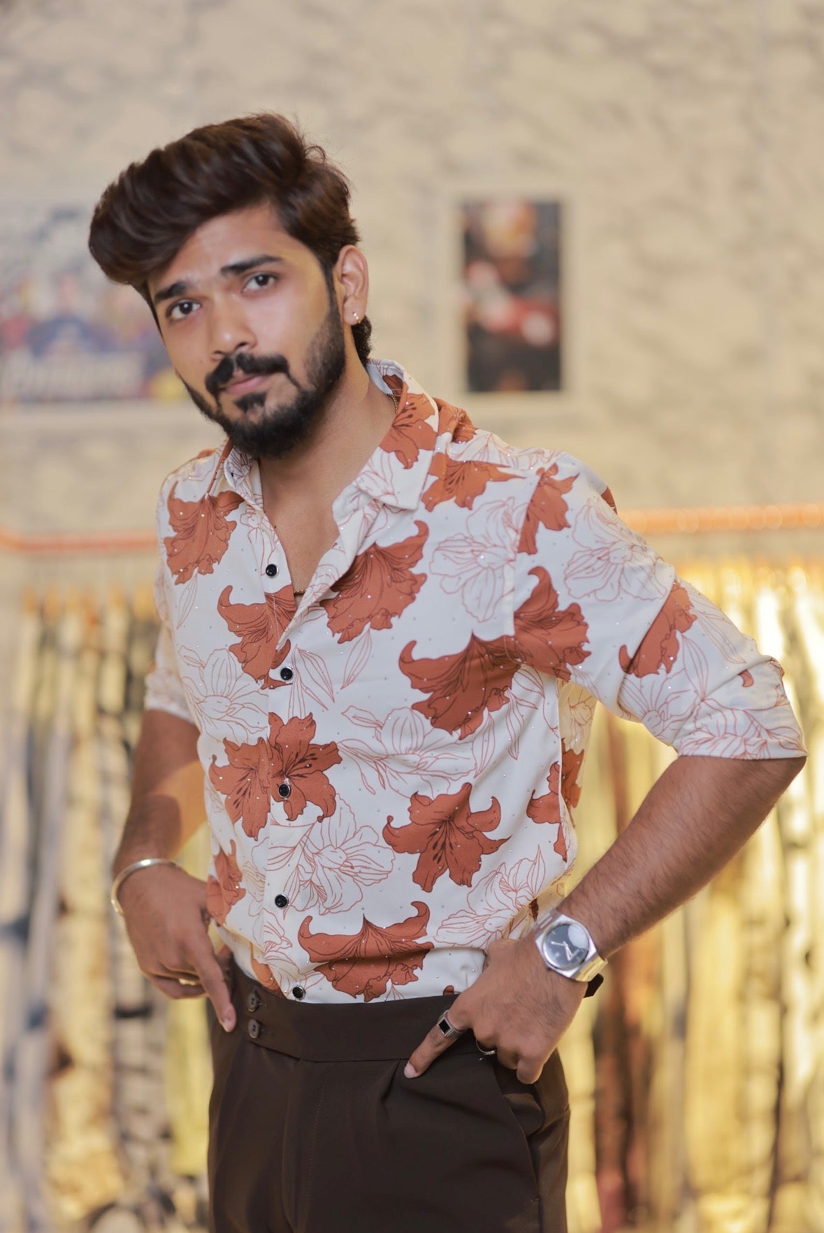 Imported Printed Stone Party Wear Shirt