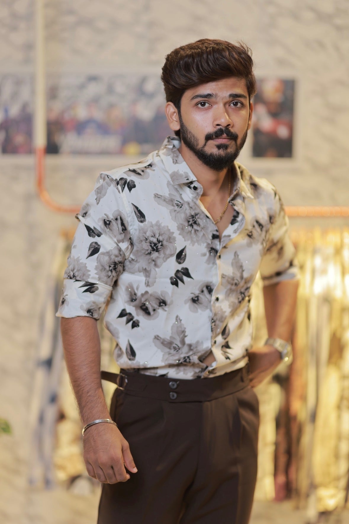 Imported Printed Stone Party Wear Shirt