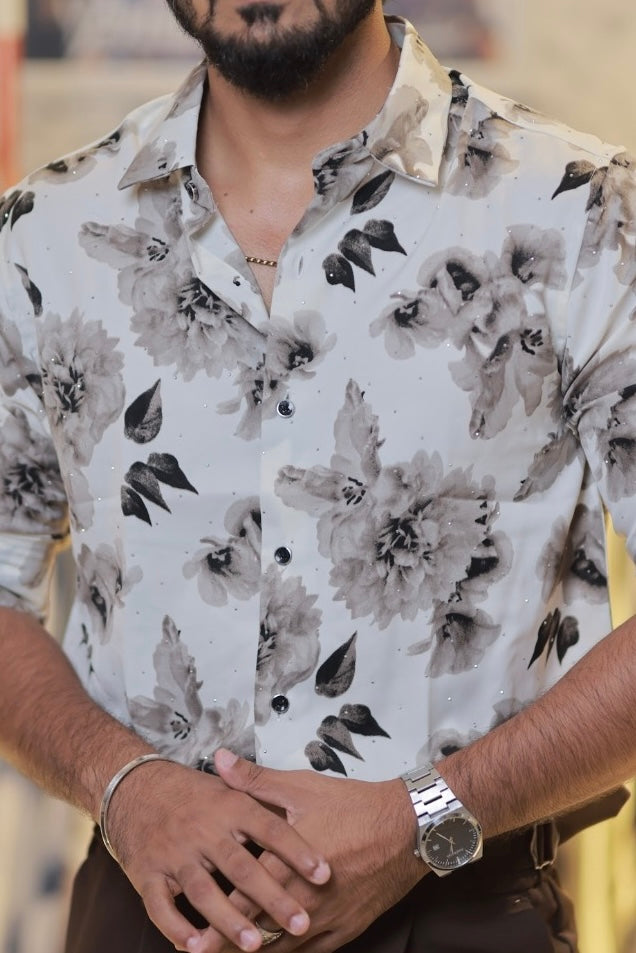 Imported Printed Stone Party Wear Shirt