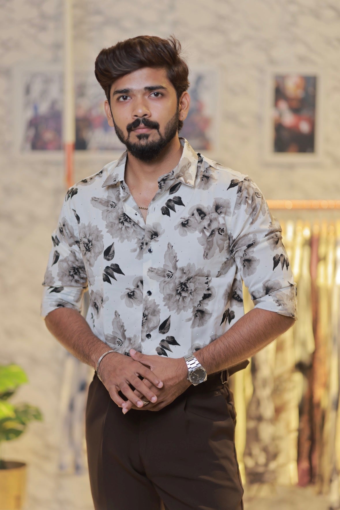 Imported Printed Stone Party Wear Shirt