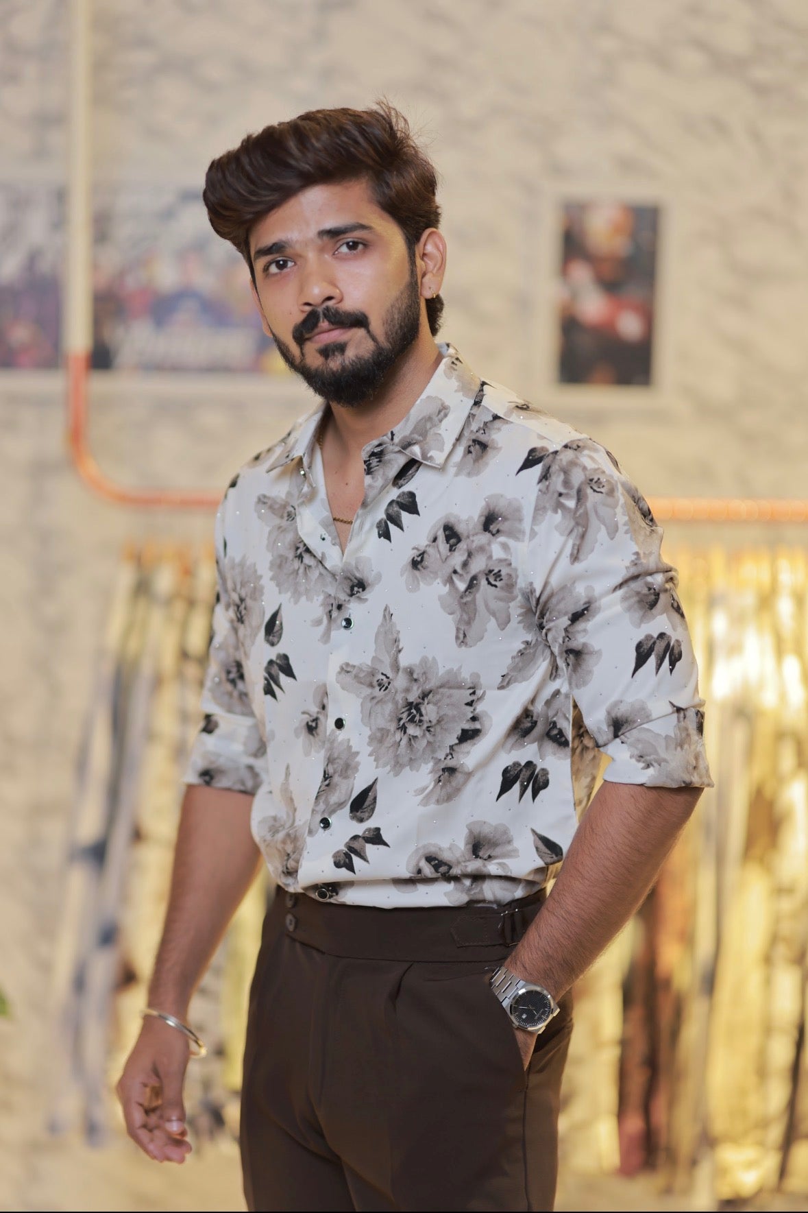 Imported Printed Stone Party Wear Shirt