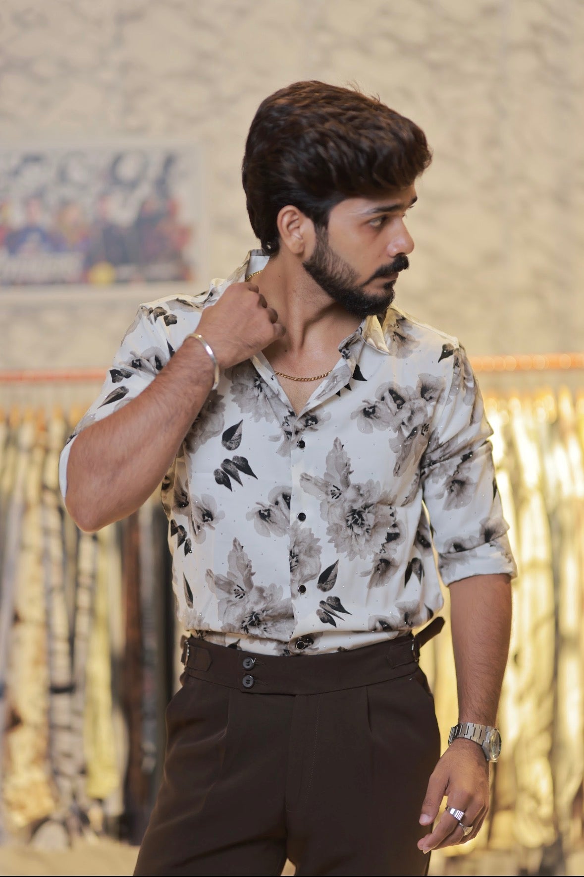 Imported Printed Stone Party Wear Shirt