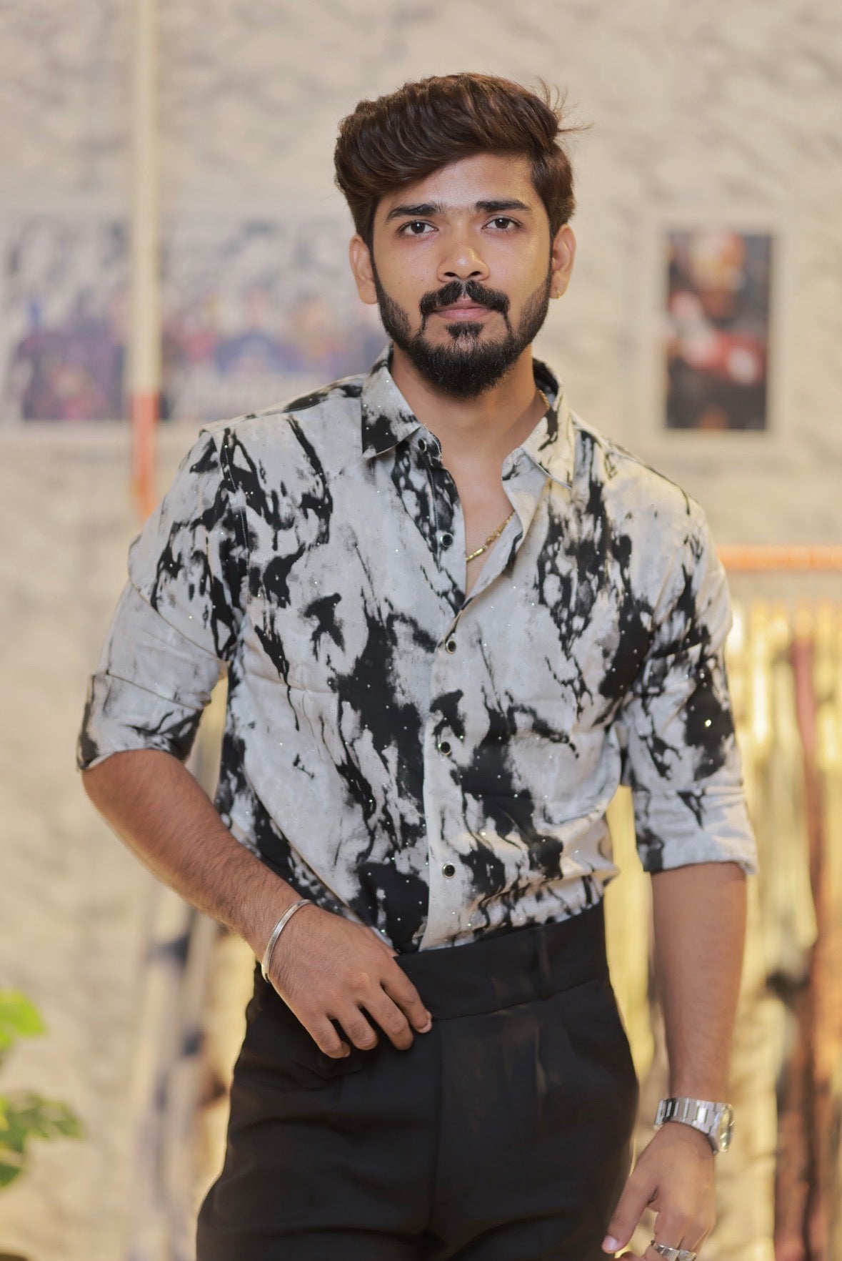 Imported Printed Stone Party Wear Shirt