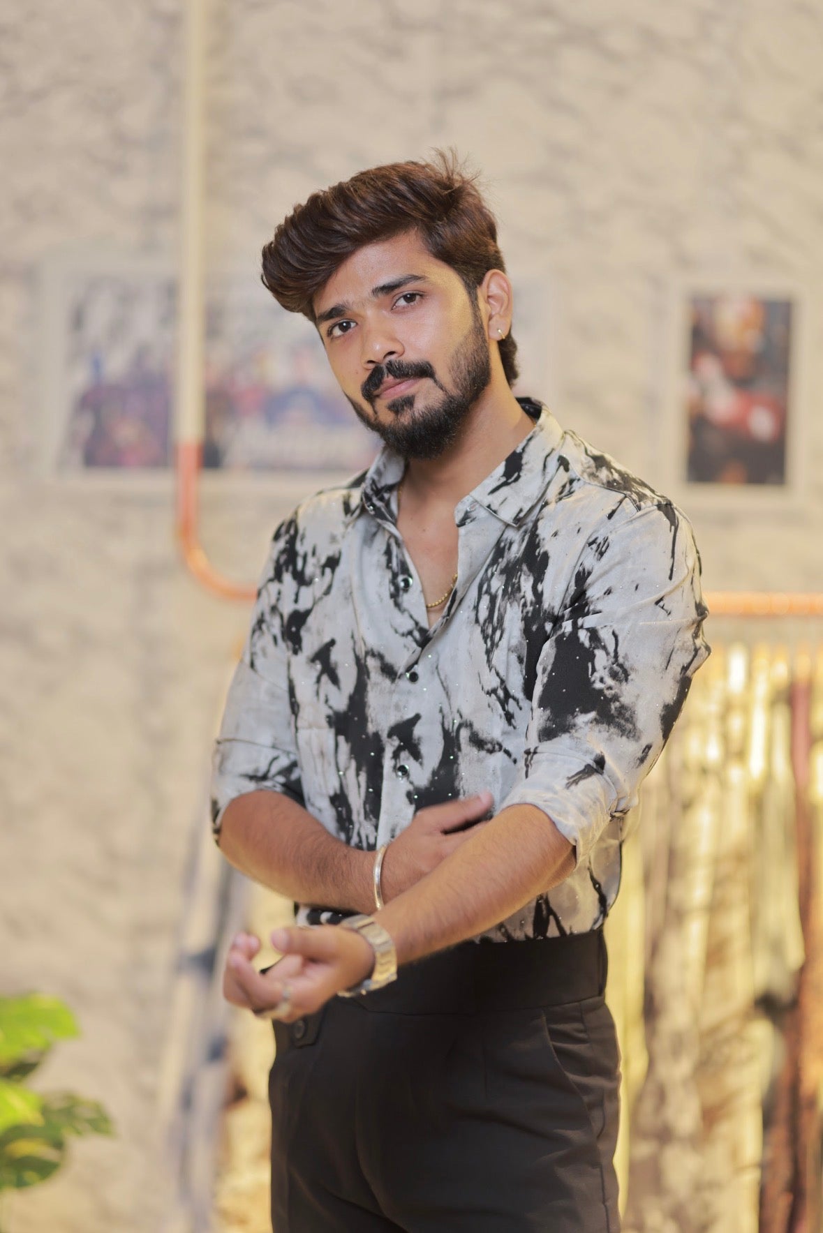 Imported Printed Stone Party Wear Shirt