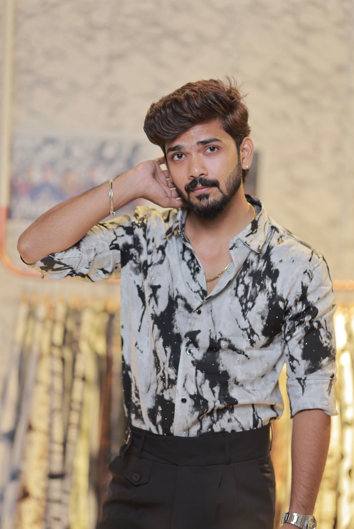 Imported Printed Stone Party Wear Shirt