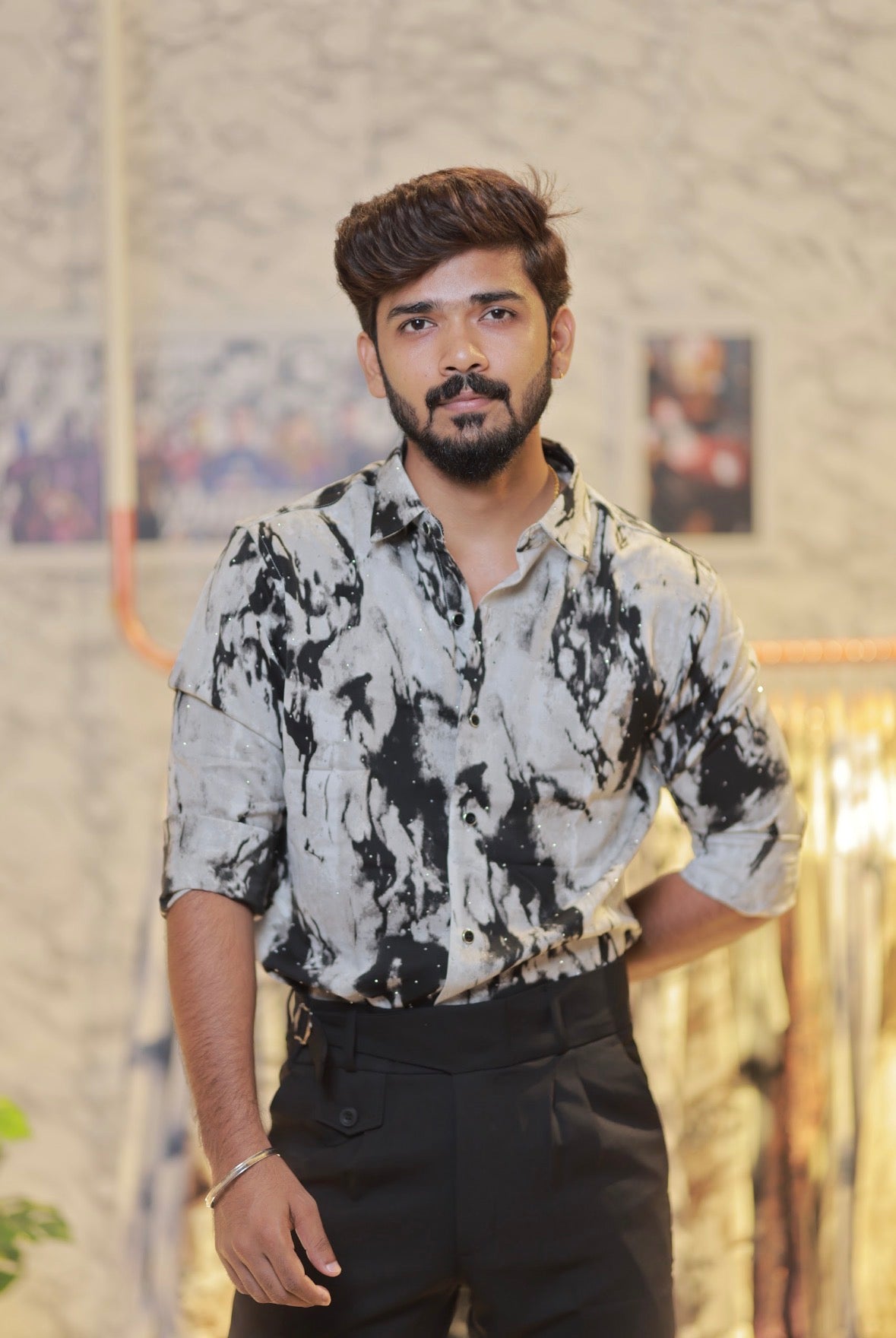 Imported Printed Stone Party Wear Shirt