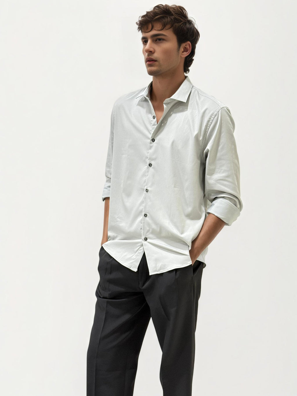 Soft Grey Slim Fit Plain Fit