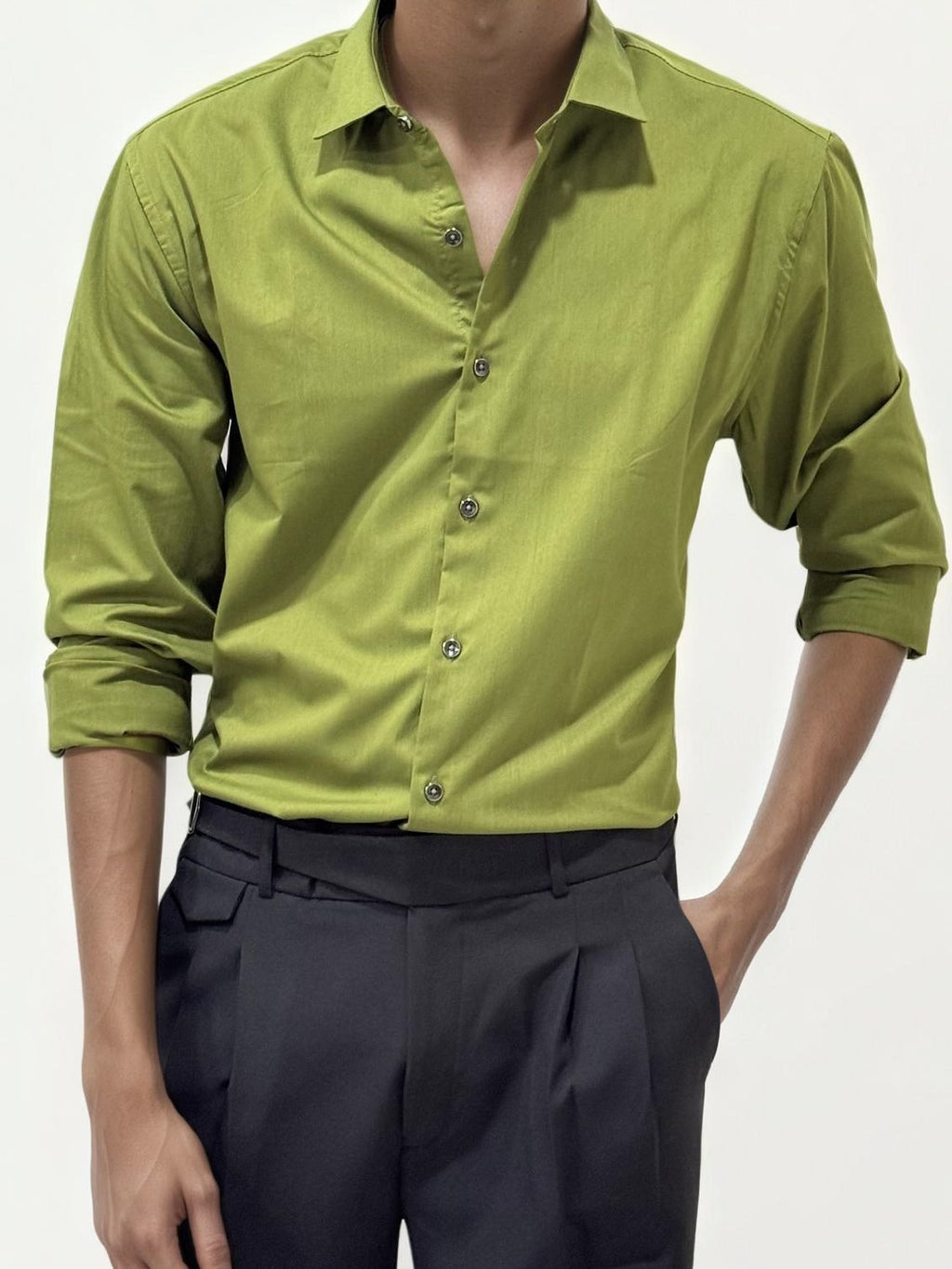Lime Green Slim Fit Plain Shirt