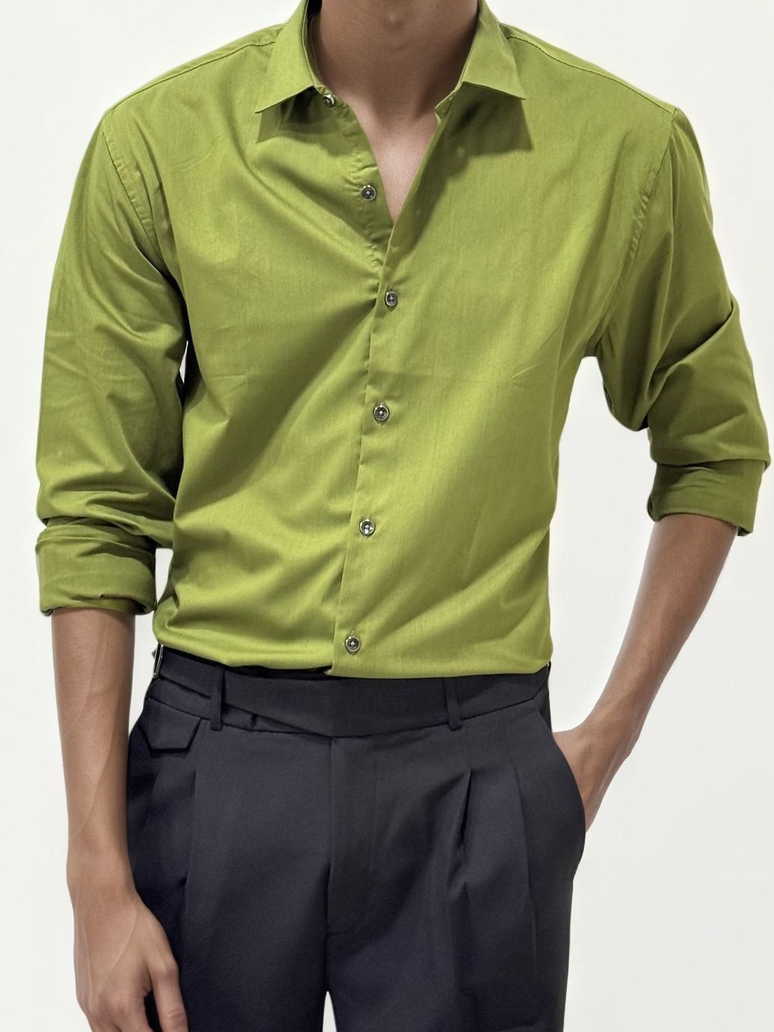 Lime Green Slim Fit Plain Shirt