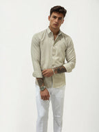 Beige Striped Slim Fit Shirt