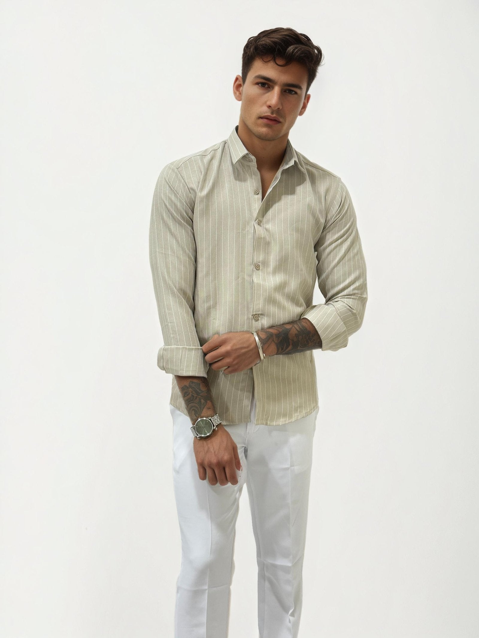 Beige Striped Slim Fit Shirt