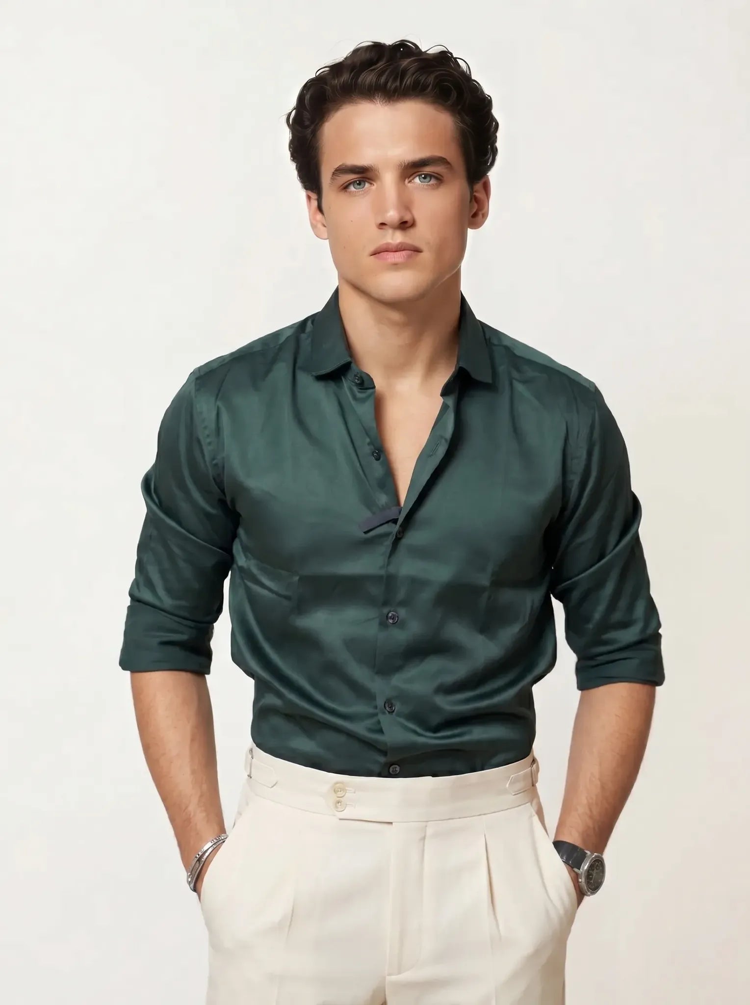 Green Plain Formal Shirt