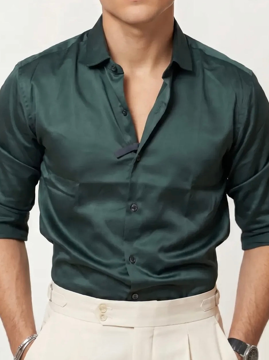 Green Plain Formal Shirt