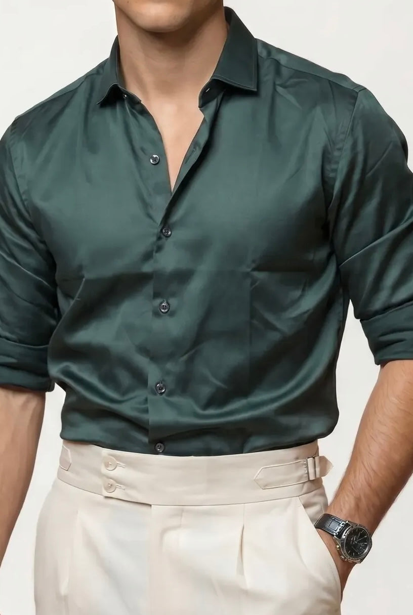 Green Plain Formal Shirt