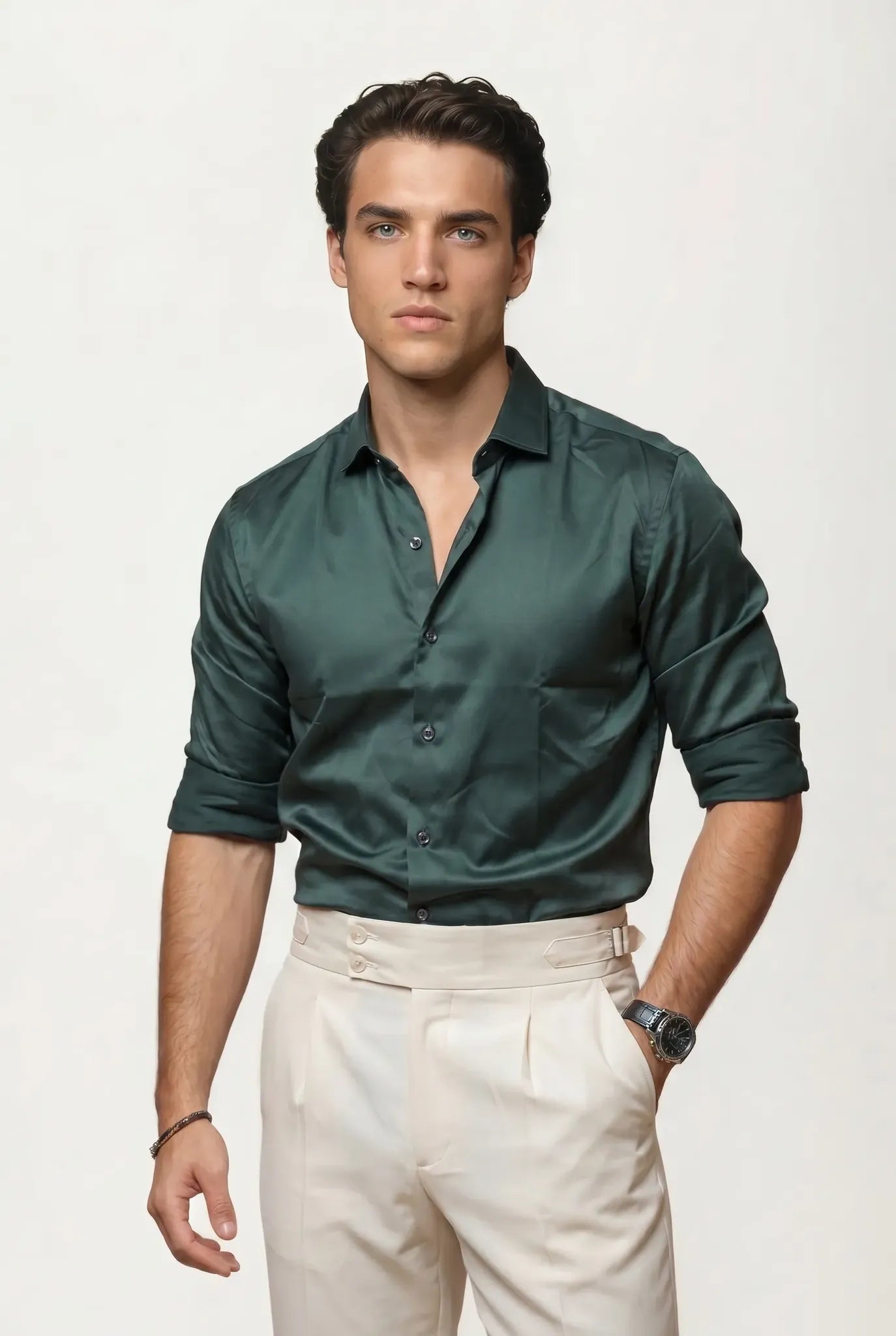 Green Plain Formal Shirt