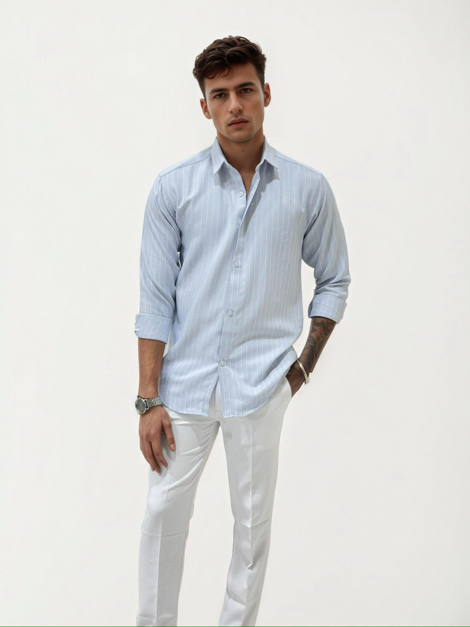 Light Blue Striped Slim Fit Shirt