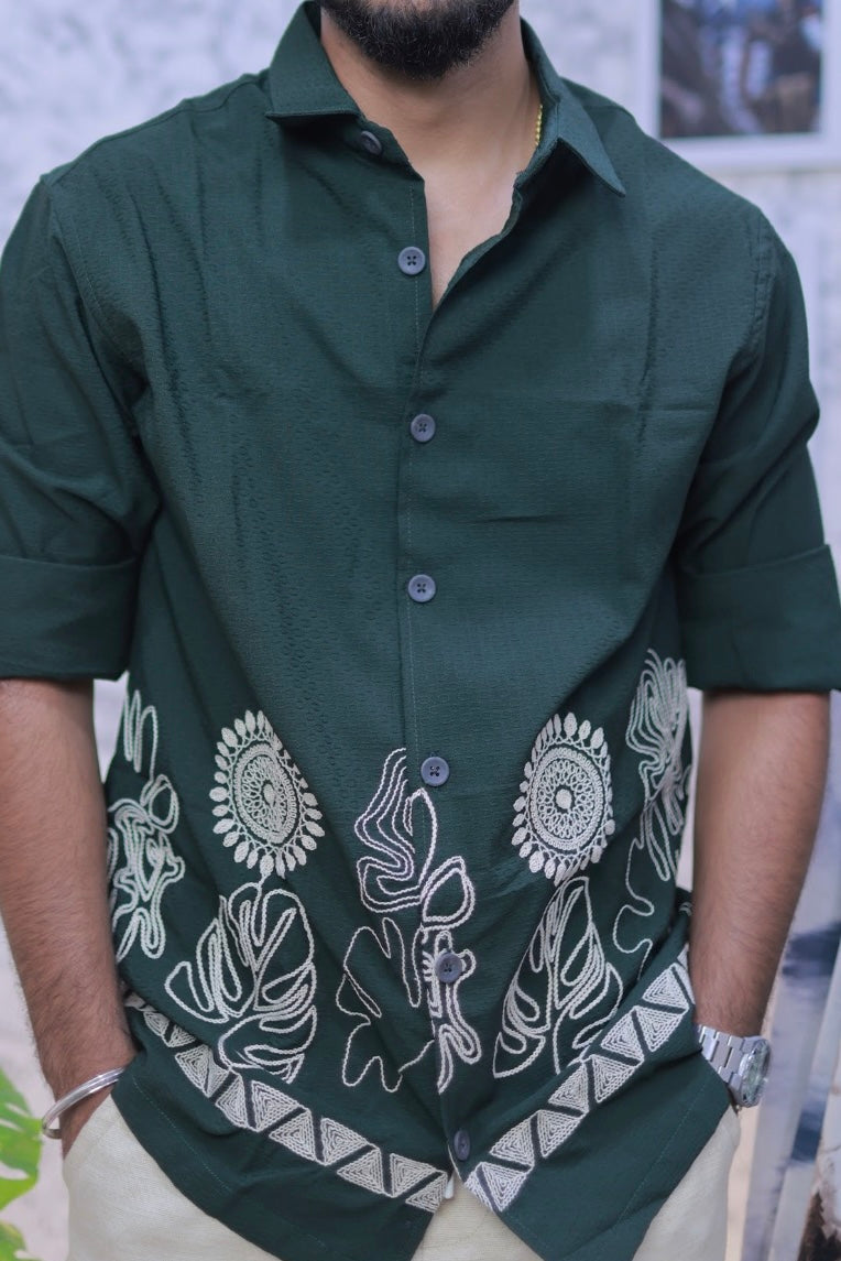 Green Embroidery Full-Hand Shirt