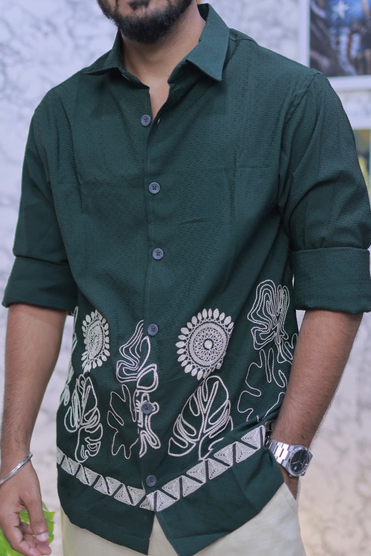 Green Embroidery Full-Hand Shirt