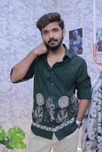 Green Embroidery Full-Hand Shirt