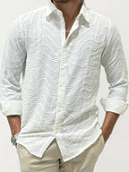 White Self Texture Slim Fit Shirt