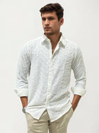 White Self Texture Slim Fit Shirt