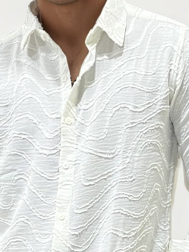 White Self Texture Slim Fit Shirt
